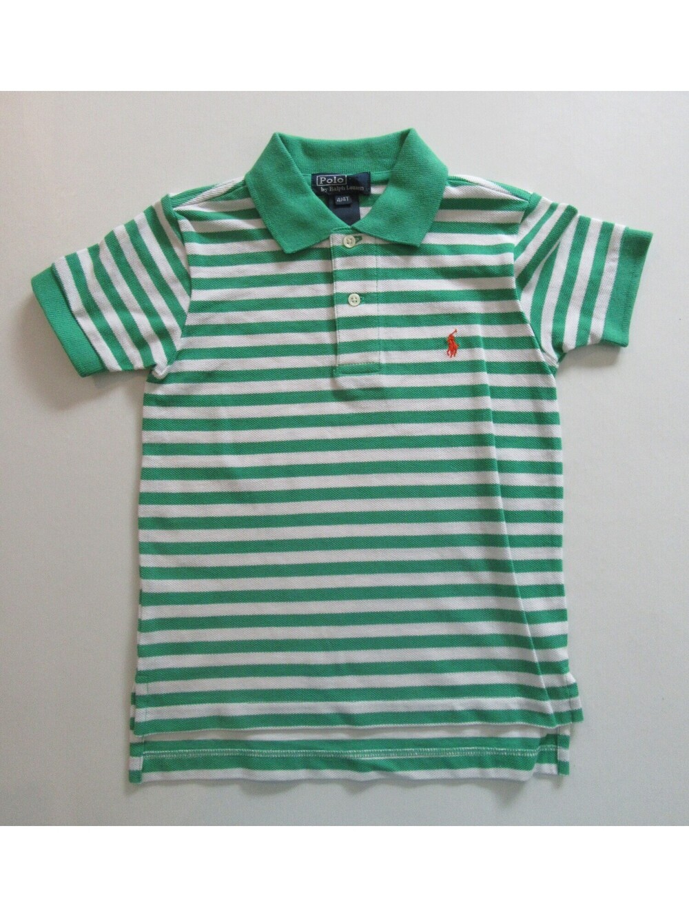 Polo Ralph Lauren Boys Short Sleeve Shirt Green with White Stripes Size 4 / 4T